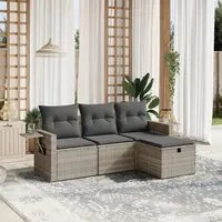 Set Divano da Giardino 4pz con Cuscini Grigio Chiaro Polyrattan 3263758