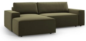 Divano angolare verde allungabile/con contenitore (con penisola a sinistra/con chaise lounge) con rivestimento in velluto Jodie – Micadoni