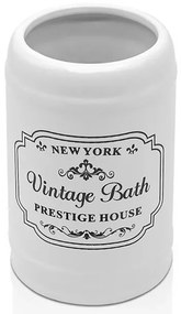 Set accessori bagno dispenser sapone e portaspazzolini in ceramica bianca vintage
