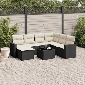 Set divani da giardino con cuscini 8 pz nero in polyrattan