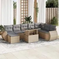 Set Divano da Giardino 9 pz con Cuscini Beige in Polyrattan 3326690