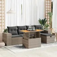 Set Divano da Giardino 6pz con Cuscini Grigio Polyrattan Acacia 3328082