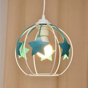 Lampadario a sospensione per bambini STARS 1xE27/15W/230V turchese/bianco