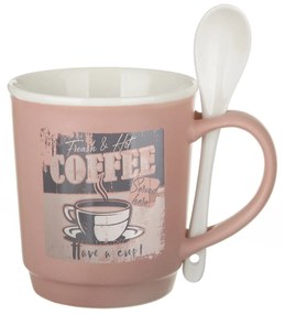 Tazza mug conica 400 ml con cucchiaino in porcellana malva