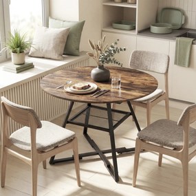Tavolo da Pranzo 4 Posti Ø100x76 cm Stile Industriale con Ripiano in Metallo Marrone Rustico...