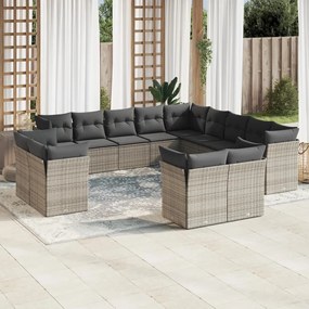 Set divani da giardino 13 pz con cuscini grigio in polyrattan