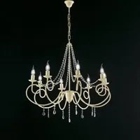 Lampadario Classico 8 Luci Ferro Decap Avorio e Cristalli Serie Elegant