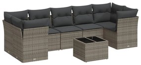 Set divano da giardino 8 pz con cuscini grigio in polyrattan