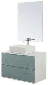 Mobile bagno 90 cm sospeso verde salvia con lavabo in ceramica Furore