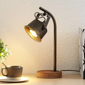 Lampada da tavolo Lindby Rubinjo, altezza 37 cm, nero, legno