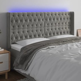 Testiera A Led Grigio Chiaro 183x16x118/128 Cm İn Velluto /