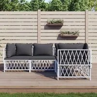 Set Salotto da Giardino 4 pz con Cuscini in Acciaio Bianco 3186868