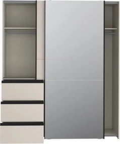 Armadio Guardaroba Scorrevole Con Specchio 170x60x200 Cm 3 Cassetti Winn Sabbia