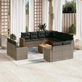 Set divani da giardino 12 pz con cuscini grigio in polyrattan