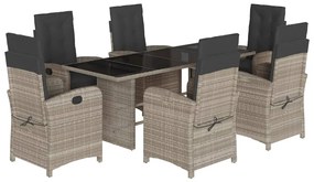 Set da pranzo da giardino 7 pz cuscini polyrattan grigio chiaro