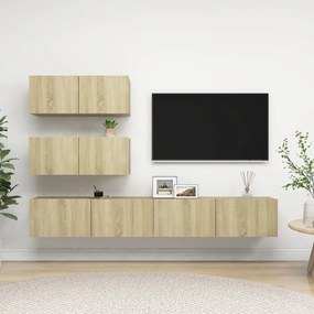 Set Di Mobili Porta Tv 4 Pz Rovere Sonoma İn Legno Multistrato /