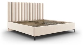 Letto matrimoniale imbottito beige con contenitore con griglia 160x200 cm Casey - Mazzini Beds