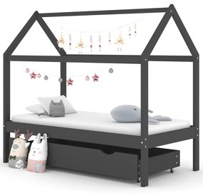 Giroletto Bambini Cassetto Grigio Scuro Pino Massello 80x160cm /