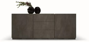 Credenza FAVIGNANA in legno, finitura in acciaio ossidato, piano effetto marmo statuario, 200&#215;50 cm