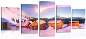 Quadri 5 pezzi – Villaggio montano innevato