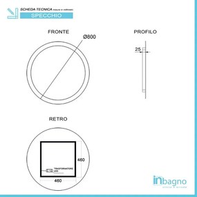 Specchio bagno 80 cm tondo con cornice LED serigrafata bianco naturale