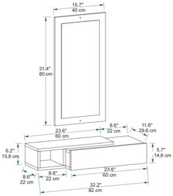 Mensola da parete + specchio VIEN bianco/pino atlantic