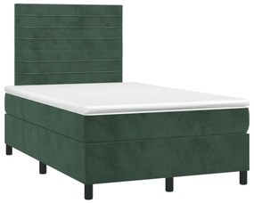 Letto a molle con materasso e led verde scuro 120x190cm velluto