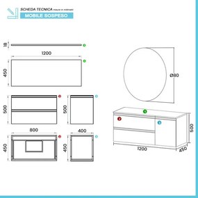 Mobile bagno sospeso 120 cm bianco opaco con anta e cassetti Master