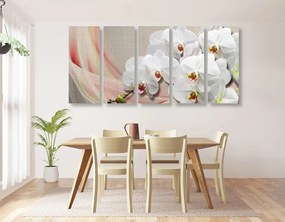 Quadri 5 pezzi – Orchidea bianca su tela