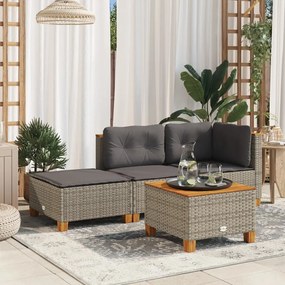 Sgabello giardino con cuscino grigio 63,5x56x32cm in polyrattan