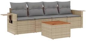 Set divano da giardino 5 pz con cuscini beige misto polyrattan