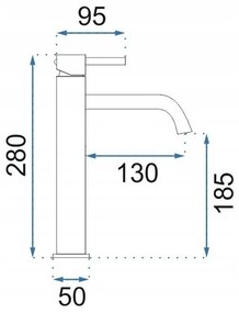 REA-B4526 - Miscelatore per lavabo LUNGO 28 cm, oro spazzolato