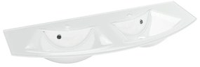Lavabo integrale ovale doppia vasca L 131 x H 1.2 x P 51.5 cm in vetro bianco lucido
