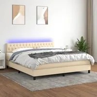 Letto a Molle con Materasso e LED Crema 160x200 cm in Tessuto 3133410