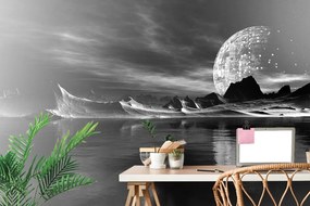 Carta da parati – Pianeta futuristico in bianco e nero