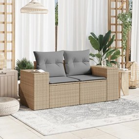 Divano da giardino con cuscini a 2 posti beige in polyrattan