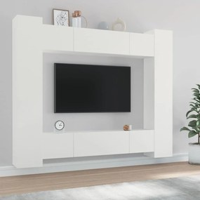 Set Mobili Porta Tv 8pz Bianco İn Legno Multistrato /