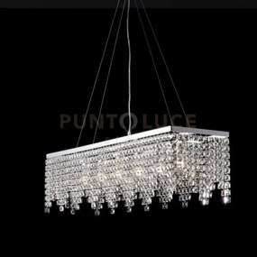 Sospensione in ottone e ferro cromato 6 luci con strass penelope