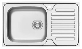 Lavello integrato 1 vasca con gocciolatoio a sinistra PYRAMIS Dorian inox L 50 x L 86 cm argento