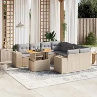 Set Divano da Giardino 9 pz con Cuscini Beige in Polyrattan 3272564