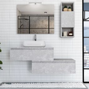 Mobile Bagno Sospeso Sfalsato 90 Cm Due Cassetti Specchio Con Lampada Led 90x70 Cm Esseci Arredo Bagno "Sorrento Piano"