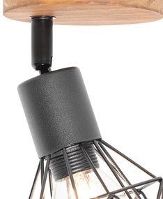 Faretto industriale nero con snodo in legno girevole e inclinabile - Mosh