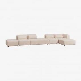 Divano Componibile Chaise Longue Angolare Destro In 4 Pezzi Con Chaise E Puff Fogler Ciniglia Crema Beige - Sklum