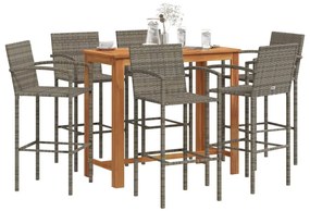 Set bar da giardino 7 pz grigio in legno acacia e polyrattan