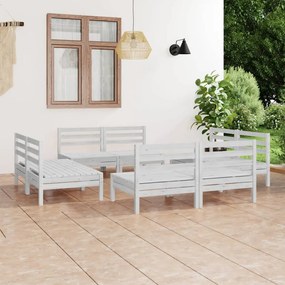 Set Divani da Giardino 8 pz Bianco in Legno Massello di Pino