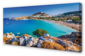 Quadro su tela Spiaggia panorama della costa della Grecia 100x50 cm