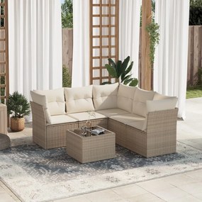 Set Divano da Giardino 6 pz con Cuscini Beige in Polyrattan