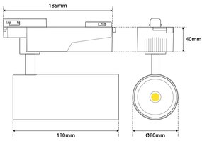 Faro LED 40W Dimmerabile Triac, Binario Monofase 38°/60° Nero, CCT, CRI92 Colore Bianco Variabile CCT