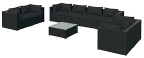 Set Divani da Giardino 9 pz con Cuscini in Polyrattan Nero