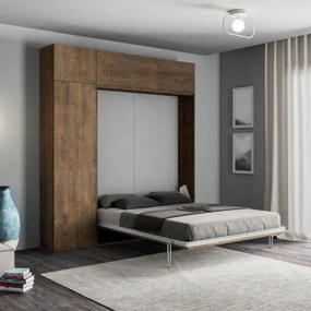 Letto matrimoniale a scomparsa 160 cm con mobili Noce KENTARO
